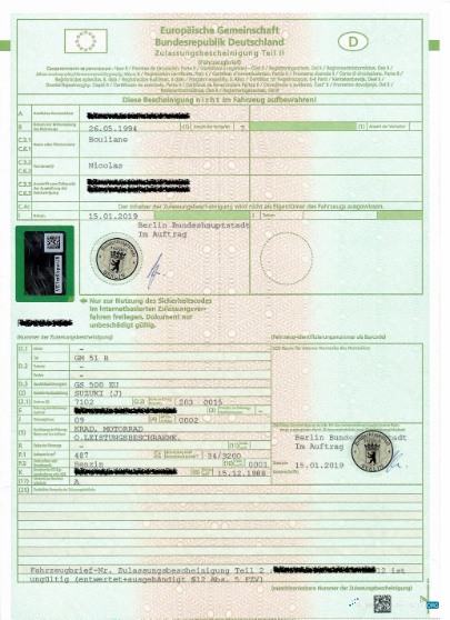 Download Germany vehicle registration certificate Photoshop template